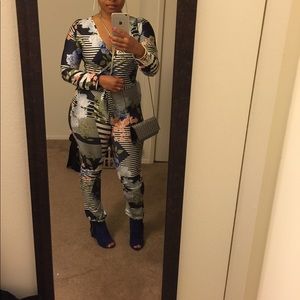 Floral print and striped jumper